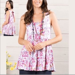 Matilda Jane Breathe Easy Tunic Tank Top Floral Tie Back Large